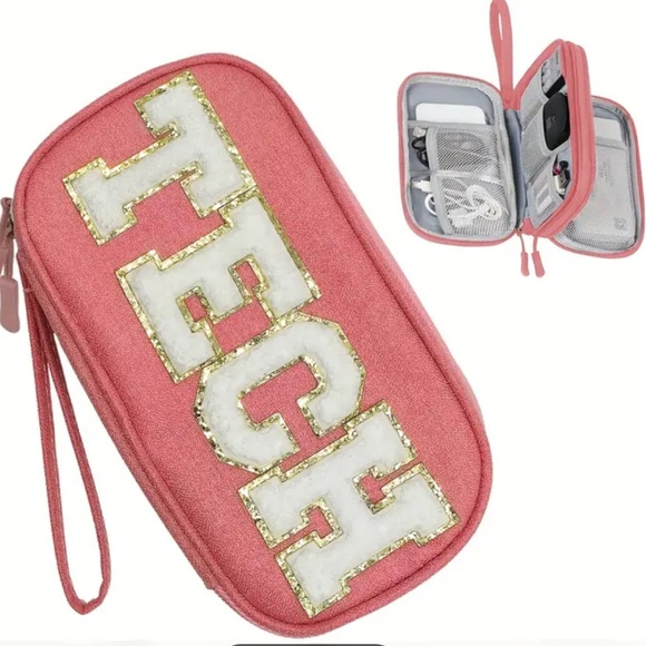 Other - TECH Glitter Gold White Pink Barbiecore Electronics Case Travel Vacay Office